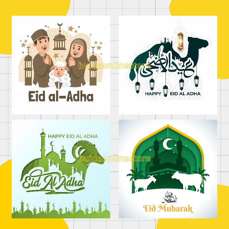 

Motif G Sticker Kartu Ucapan Stiker Selamat Hari Raya Idul Adha Eid Al-Adha Mubarak dekorasi kemasan hampers bingkisan label hiasan toples mika parcel hangtag hantaran daging kurban gambar kambing domba sapi unta bisa custom tulisan tambah nama