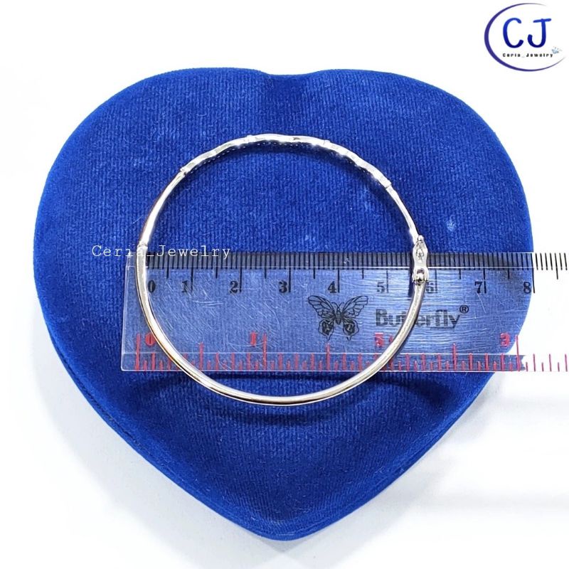 Gelang Tangan Perak Asli Silver Wanita 925 Lapis Emas Putih Model Bangle Bulat Variasi Listring Gelombang 1 baris - Perhiasan Perak Asli