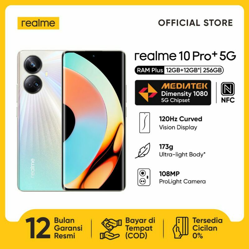 Realme 10 Pro+ Plus 5G RAM 12+12/256GB Garansi Resmi