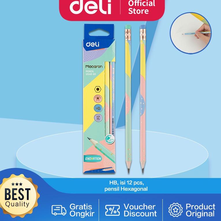 

[TERMURAH !!!] Deli Pencil Macaroon Pensil Macaroon HB Dengan Penghapus PVC Tidak Beracun EU54800 [KODE 31]