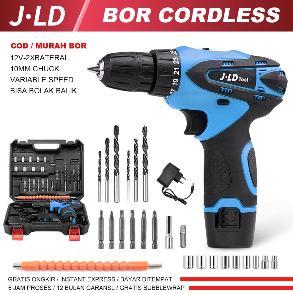 Jld 12V Mesin Bor Baterai 10Mm Bor Cas 2 Baterai Bor Batre Set Bor Cordless Include Mata Koper Kayu/