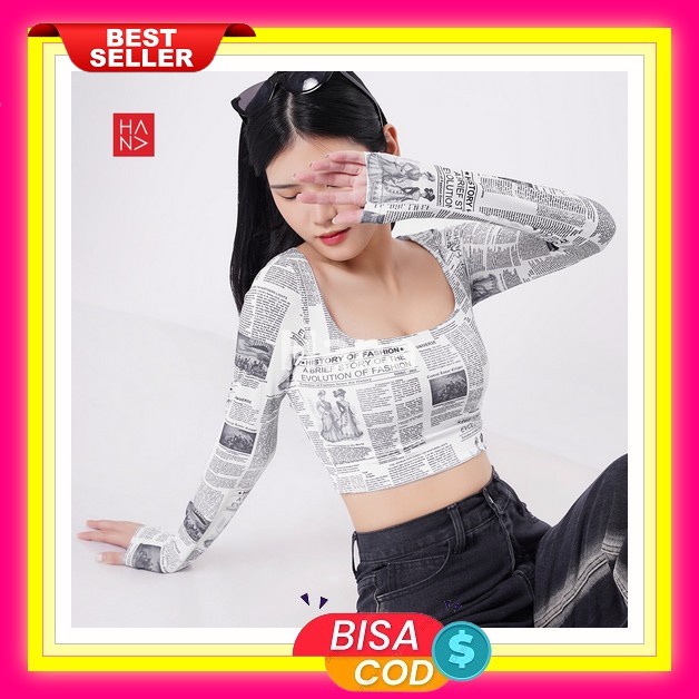 Crop Top Lengan Panjang Import Korean Style Wanita Crop Tee Basic Ootd Baju Murah Oversize Krop Top 