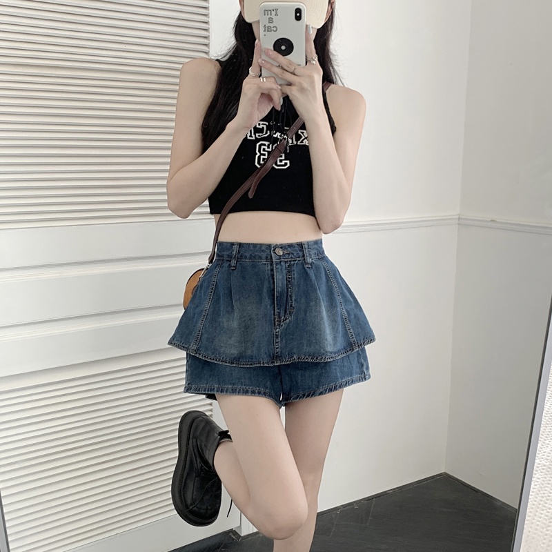 Red Rok denim wanita pinggang tinggi retro Amerika musim semi 2023 baru gadis seksi rok a-line celana ramping rok kue