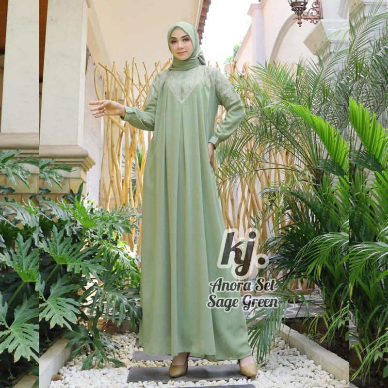 Anora Set Original By Khadijah / Gamis Ceruty Terbaru / Gamis Set Hijab / Gamis Cantik