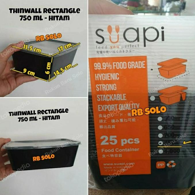 :::::::] Thinwall 750ml Hitam Rectangle Suapi (isi 25)