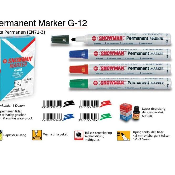 

✨Grosir✨ Marker / Spidol Snowman Permanent G-12 / (1pak/12pcs) grosir