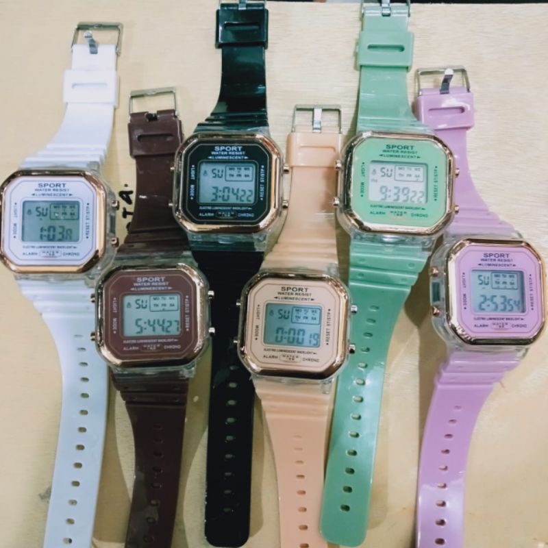 (kode 181)Jam Tangan Wanita Fashion Karet Segi Digital Ring Rose