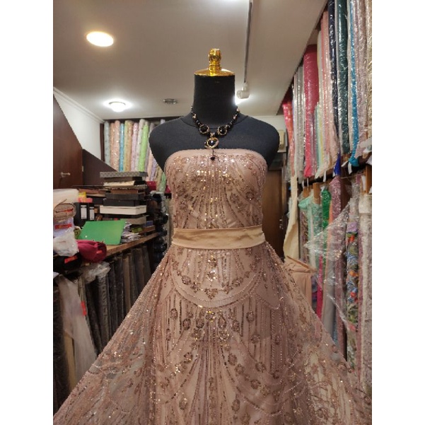 Kain Tile Ziad Nakad Sequin Dress Sapto Payet Peach