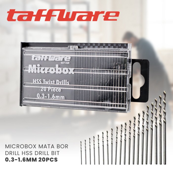 Taffware Microbox Mata Bor Drill HSS Twist Drill Bit 0.3-1.6mm 20PCS - QST-H20