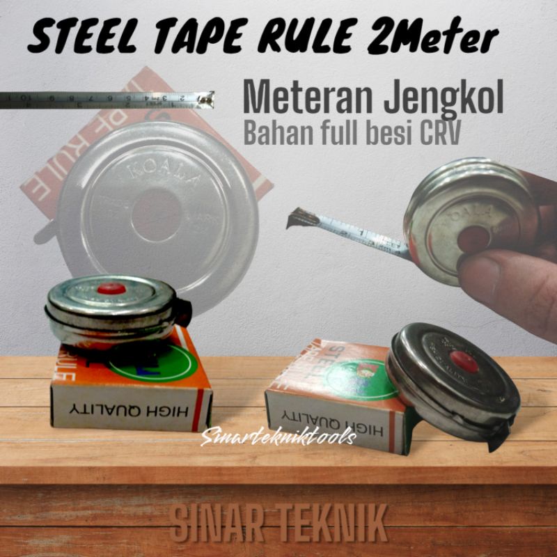 Meteran jengkol mini 2 meter stainless steel / meteran jengkol/ Meteran bulat 2m/ steel tape rule 2m