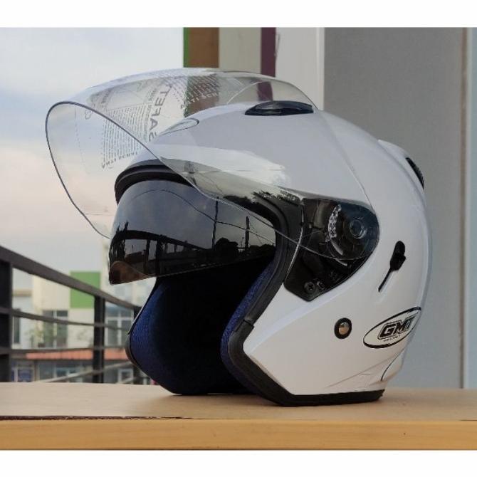 HELM HALF FACE GMT/HELM DOUBLE VISOR/HELM MOTOR SNI/HELM MURAH/PUTIH -