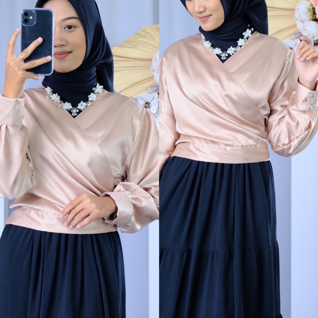 (DBY) BLOUSE MIRANTI OVERSIZE CROP TOP OUTER ATASAN WANITA SHIRT SATIN