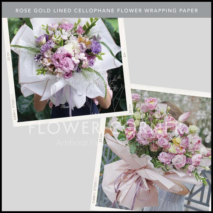 20 Lembar Rose Gold Lined Cellophane Flower Wrapping Paper (Fw001)