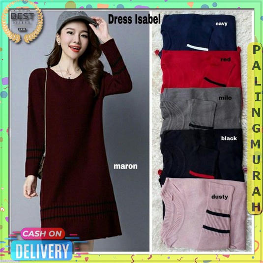 Bayar Di Tempat Fashion Wanita Dress Rajut Wanita Terbaru 2023 Atasan Mini Pendek Panjang Korean Sty