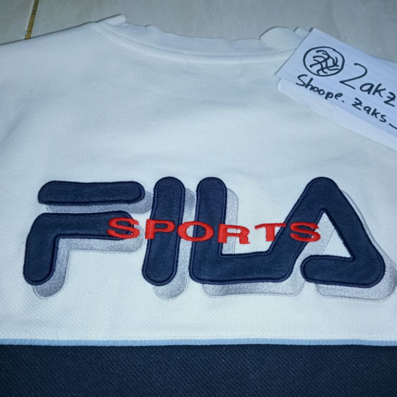 CREWNECK FILA WARNA PUTIH DAN HITAM TWO TONE FULL EMBOS CROWENEK FILA ORIGINAL