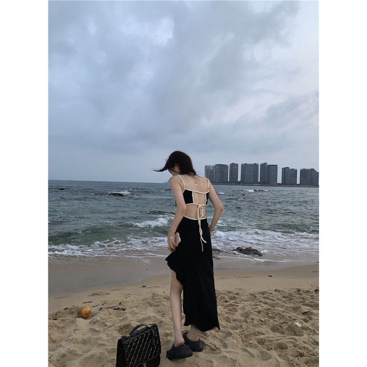 ❍▫✑gaun musim panas pantai pantai rok tali selempang liburan gaya rompi gaun wanita musim panas hot gadis backless tidak teratur celah rok tas pinggul rok
