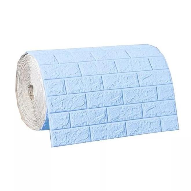 Wallpaper Dinding 3D Roll Panjang Walpaper Bata Brick Foam - Rol Biru - Rol biru 4mm