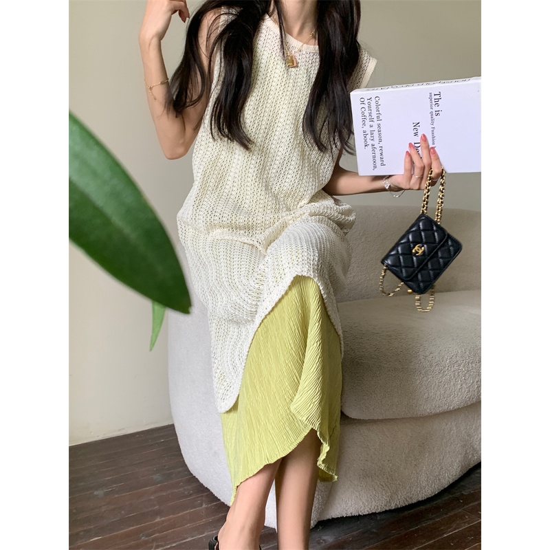 ☸✾dress summer beach casual blouse dress women s summer lazy wind suspender skirt slim vest skirt design sense ceruk rok panjang