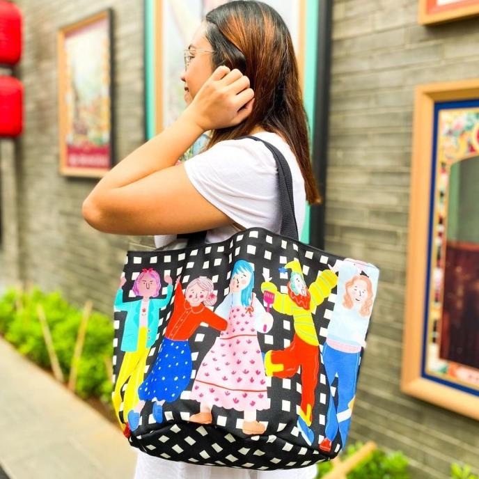 New Sale Tas Sayur Fancy Faces Black By Ideku Handmade Sale