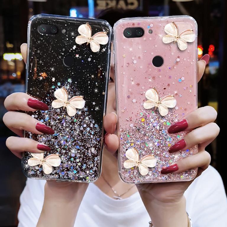 Sf| Casing Hp Xiaomi Poco X3 Redmi 9T 6 8A Pro 4X 5A 6 6A 7 7A 8 9A 9C 9 Note 4 4X 5 7 8 9 9S 10 Pro Max Soft Diy Glitter Black Pink Metal Butterfly Case