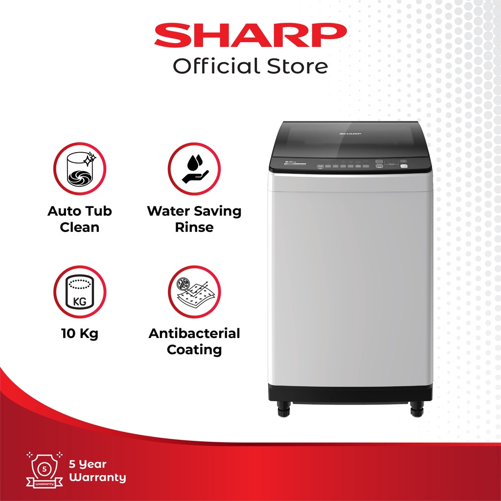 Sharp Mesin Cuci Megamouth Series (Top Loading) ES-M1000T-GG SHARP INDONESIA OFFICIAL STORE