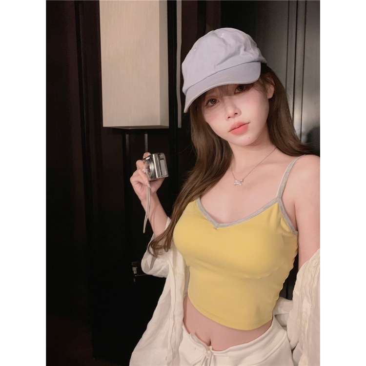 ❏cropped top babes slim fit camisole wanita dalam dan luar tops gaya keinginan murni pendek musim panas gaya keinginan murni kemeja bottoming seksi #COD