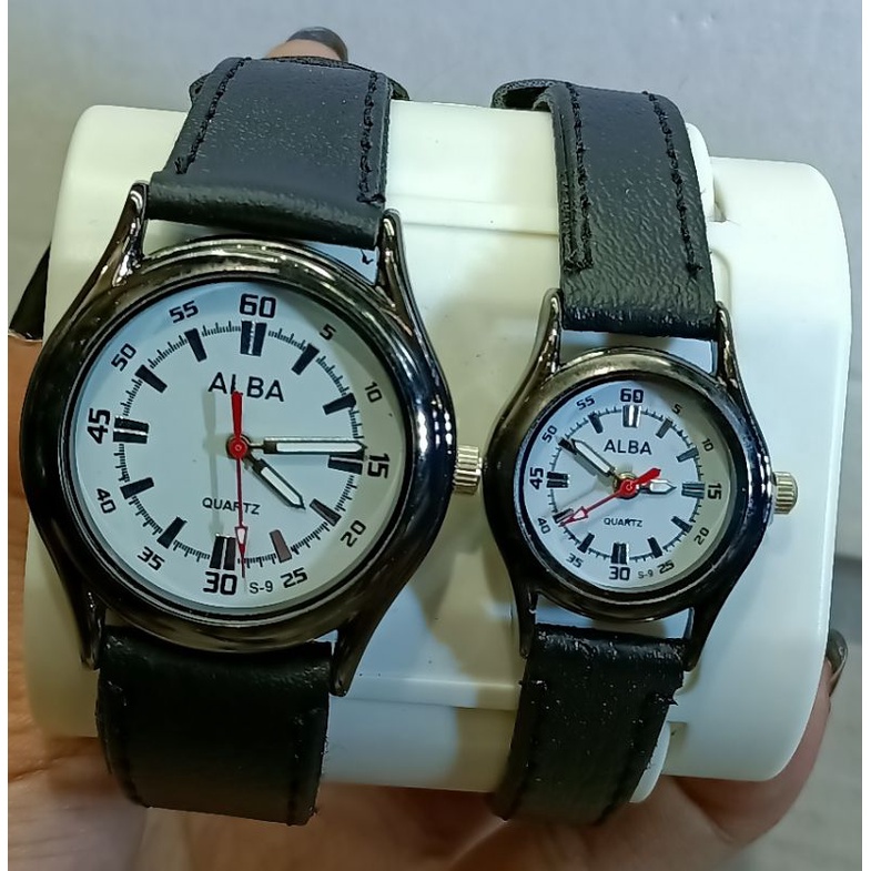 JAM TANGAN COUPLE  MURAH FASHION AB KULIT  9H BALOK Ring hitam