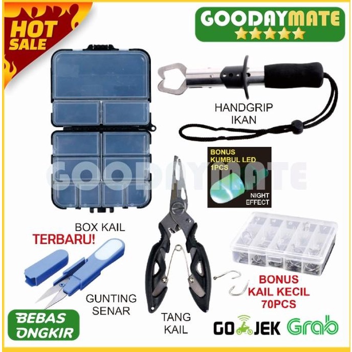 paket peralatan mancing tang gunting pancing box kail fish gripper