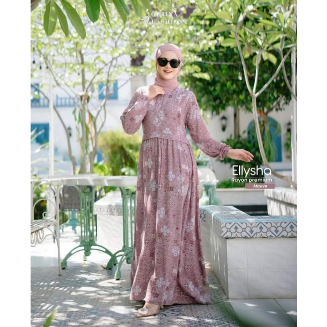Dress Ellisha Ghina Fashion - Gamis Midi Long Tunik Daily Cantik Kece Murah Bahan Rayon Premium Adem