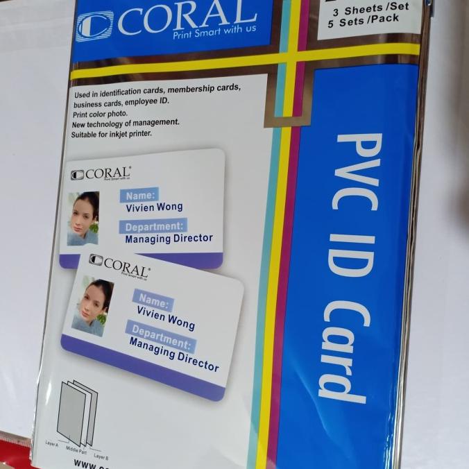 

Kertas PVC Coral untuk bahan ID Card A4 isi 5set (1set isi 3lembar)
