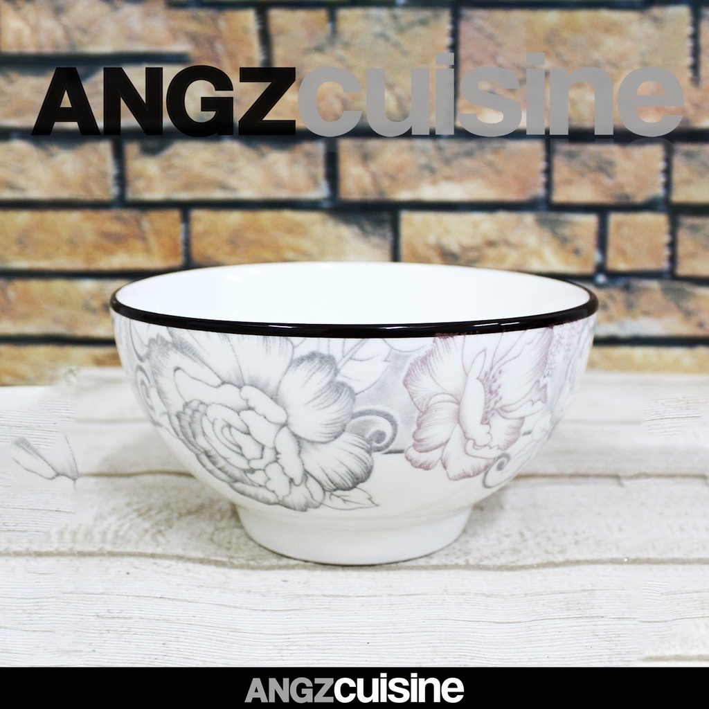 

ANGZCUISINE Ceramic Nordic European Peony Style Dinner Bowl 4.5 inch 1 pcs