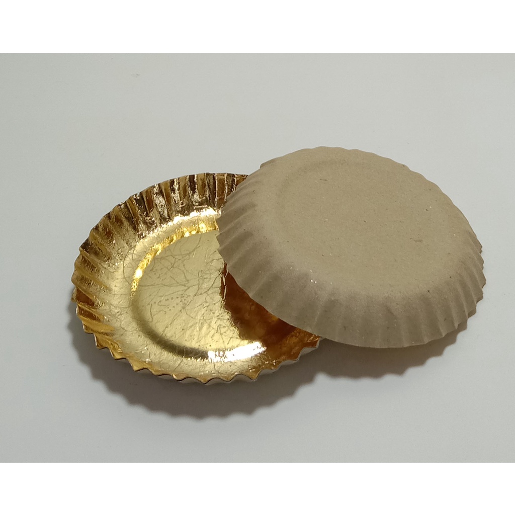 Piring kertas kue /piring buah /Piring Kertas Gold Isi 10