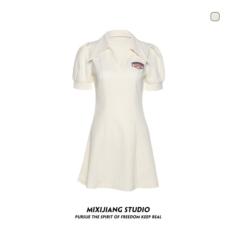 Red American hot girl bi persiapan gaya perguruan tinggi gaya keinginan murni rok pendek polo kerah pinggang slimming label gaun rok A-line