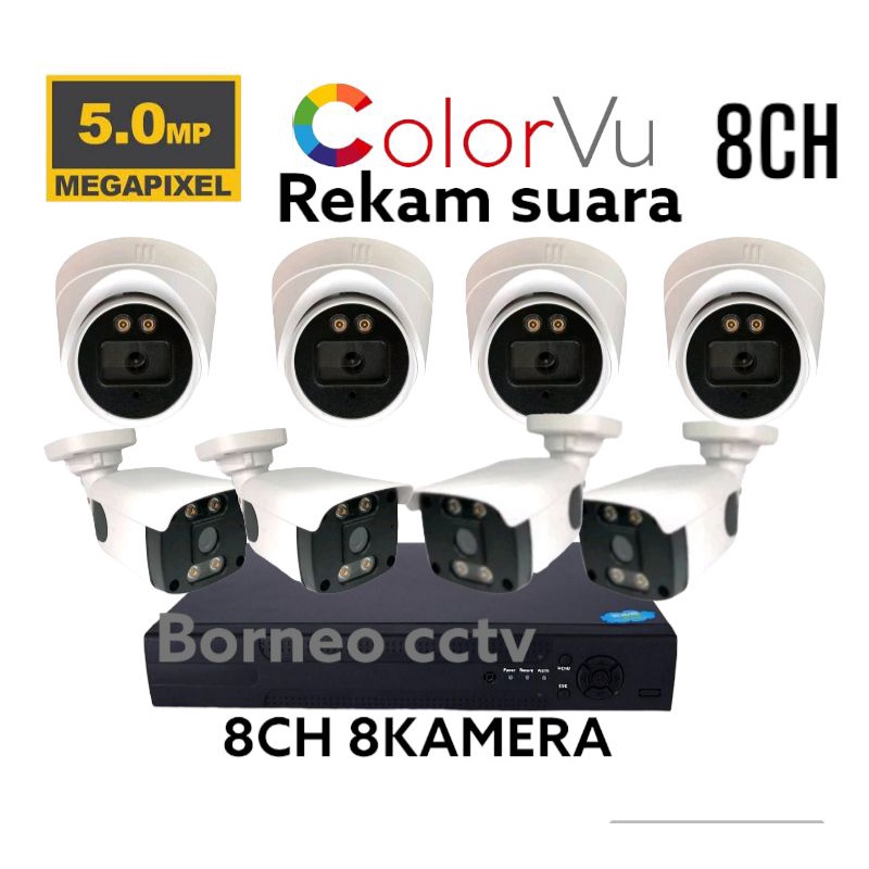 PAKET CCTV AUDIO COLORVU 5MP 8 CHANNEL 8 KAMERA COLORVU 1080P