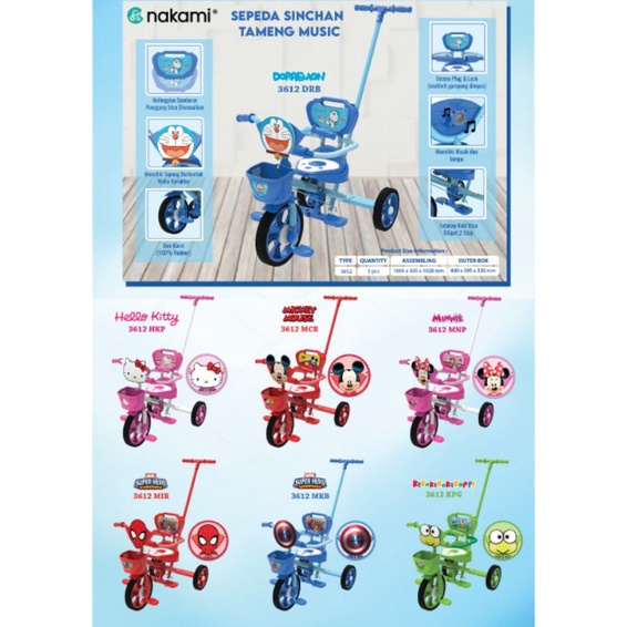 sepeda roda tiga anak nakami sepeda Doraemon sepeda hello Kitty sepeda kuda poni