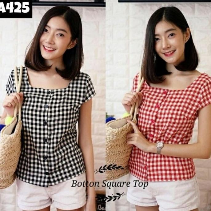 KEMEJA KOTAK KOTAK TANGAN PENDEK WANITA/ATASAN KOTAK KOTAK WANITA