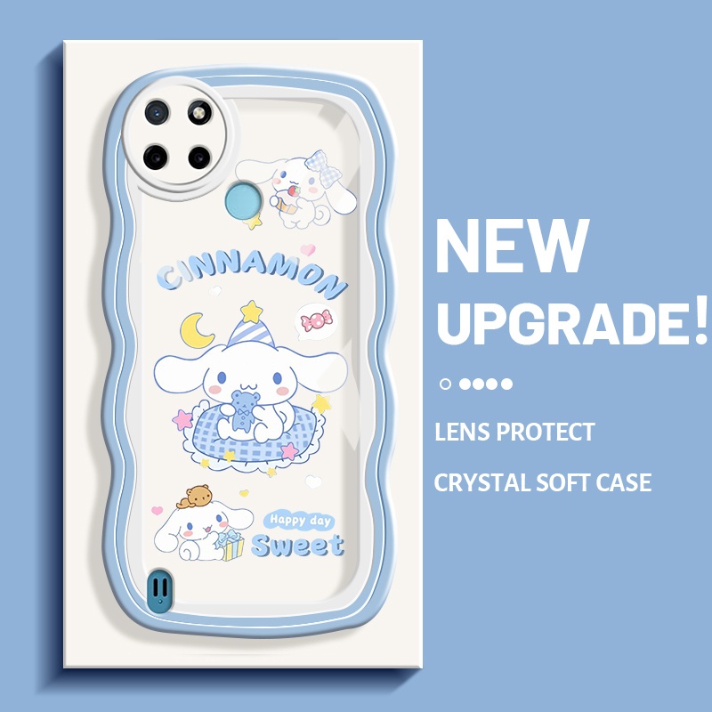 Casing Ponsel untuk Realme C21 C21Y C25Y C15 Case lucu Cinnamoroll krim HP pinggiran gelombang kreat