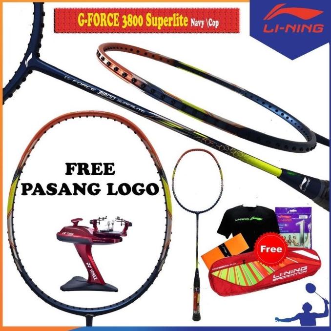 Raket Badminton LINING SUPERLITE G-FORCE 3800 komplit set+sablon LOGO