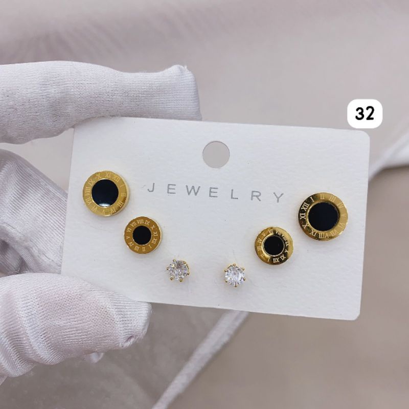 Anting Titanium asli 1 kap  isi 3set A032 Kilau mirip emas asli Premium Quality Anti karat anti alergi Stainless steel ori