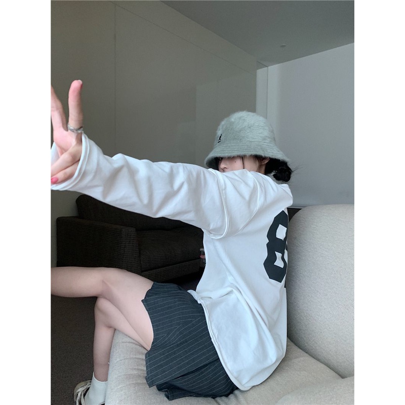 08#Tembakan Nyata Hemat Biaya Merasa Longgar Dua Buah Palsu Berjumbai Lengan PanjangTT-shirt