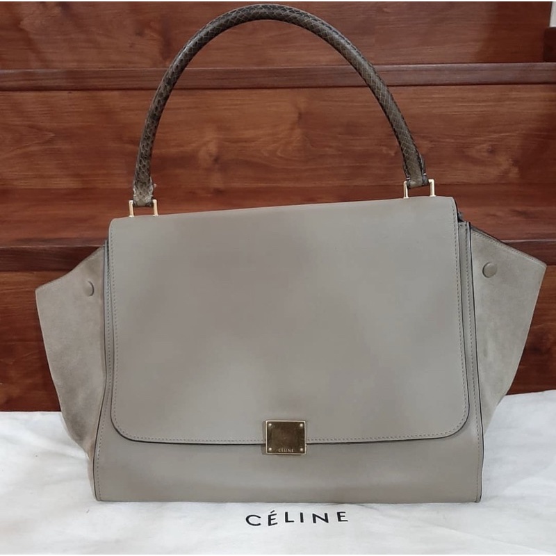 Preloved Celine Trapeze taupe large leather mix suede (no longstrap), with dustbag