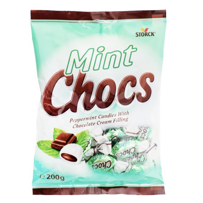 

Storck Mint Chocs Peppermint Flavored Candies 200gr Permen Isi Cokelat