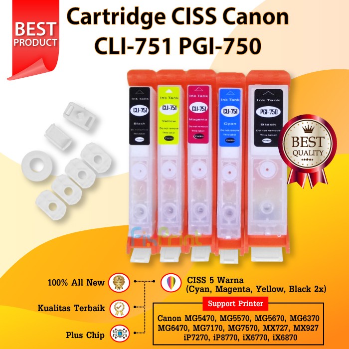 Terlaris Cartridge Ciss Canon 750 751 Refill Tinta Infus Printer Ip7270 Ix6770