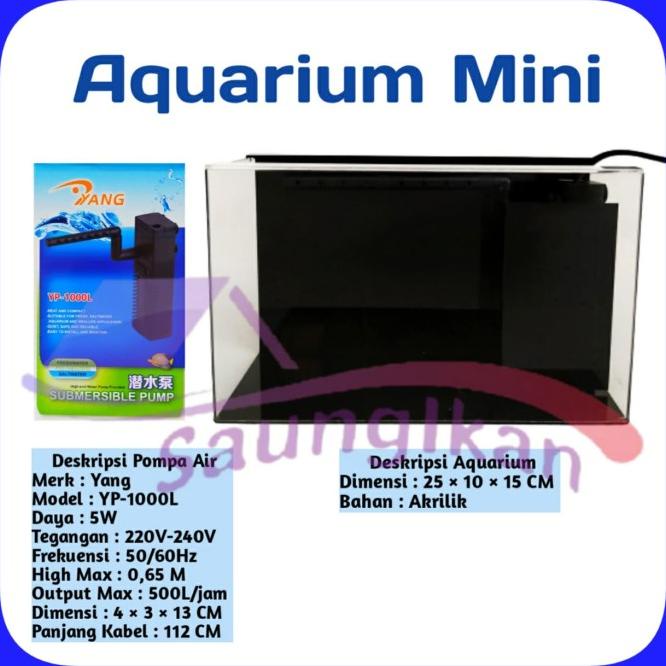Paket Aquarium Mini Ikan Hias Akrilik Acrylic Plus Pompa Sirkulasi