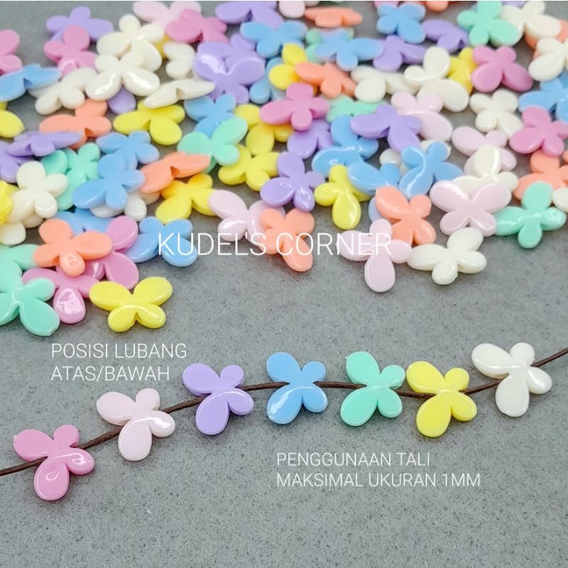 10gr/ 42pcs manik mote akrilik kupu-kupu mix pastel/ akrilik butterfly 10mmx15mm