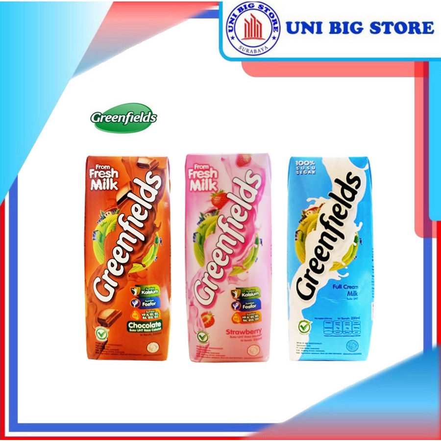 

Susu UHT Greenfield Greenfields 250 ml Full Cream - Chocolate - Strawberry Milk ECER / DUS mix