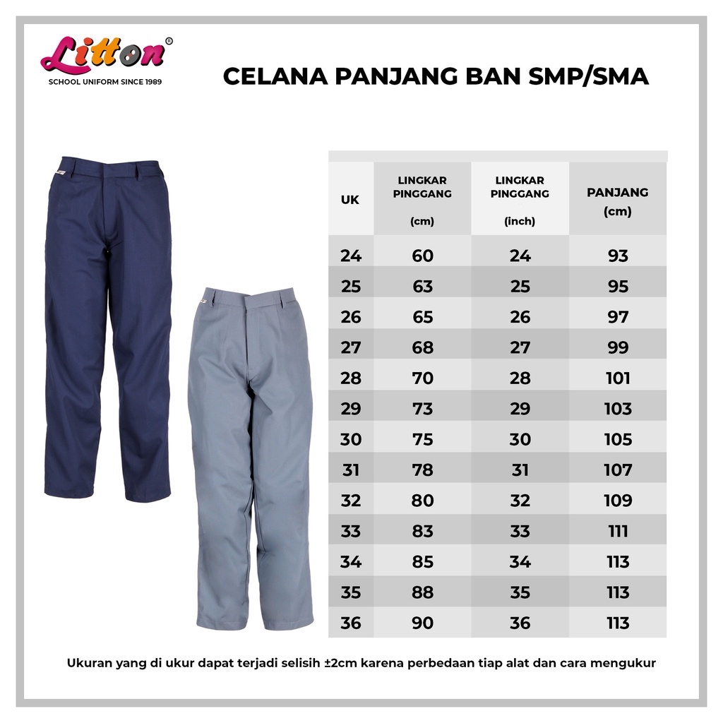 LITTON Celana Panjang Pinggang Ban SMA Abu2 / Seragam Sekolah SMA / Celana Sekolah SMA