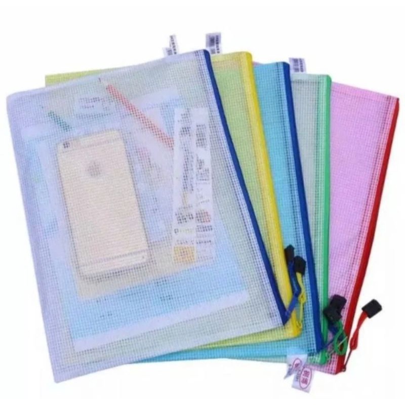 

KAN Zipper Bag A4 Map Sleting Pola Jaring Warna Transparan A4