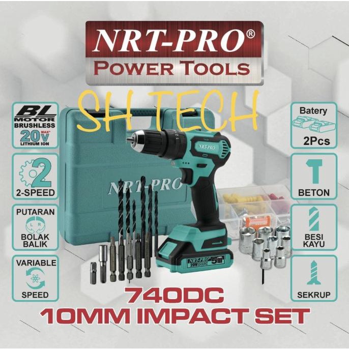 NRT PRO 740DC 740 DC BOR CORDLESS BRUSHLESS MESIN BOR BATRE SET