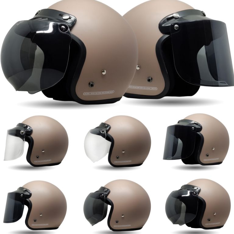 TERBARU: Helm Bogo Wanita Warna Coklat Susu Retro SNI